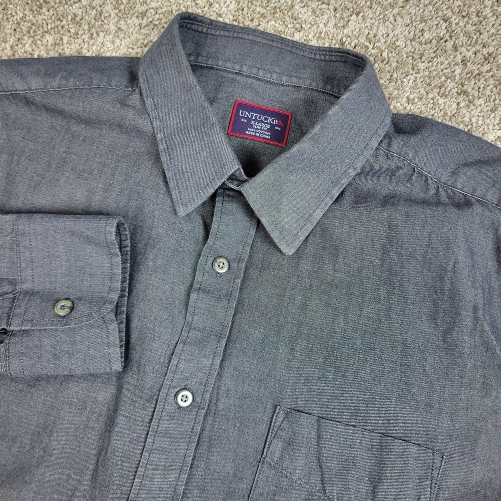 Untuckit Slim Fit Mens XL Solid Gray Button Up Long Sleeve